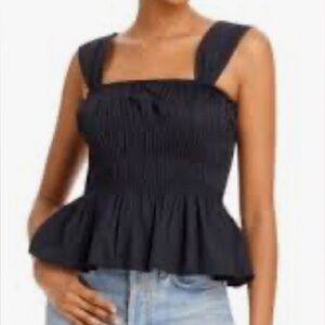 Staud Ida Shirred Peplum Top size small black cotton